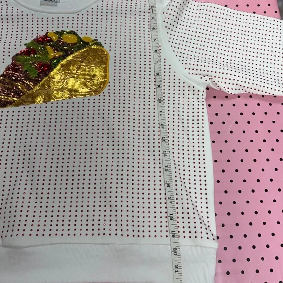 RARE QUEEN OF SPARKLES Oversized Taco Sequin RhinestoneSweatshirt NWOT